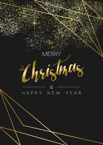 Gold glitter Christmas lettering with Happy New Year on a black elegant festive card design.