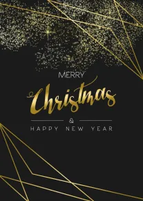 Gold glitter Christmas lettering with Happy New Year on a black elegant festive card design.