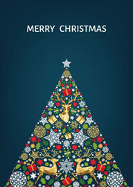 Elegant Christmas Tree with Gold Reindeer and Festive Decorations