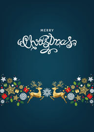Elegant Merry Christmas Card with Gold Reindeer and Festive Decorations