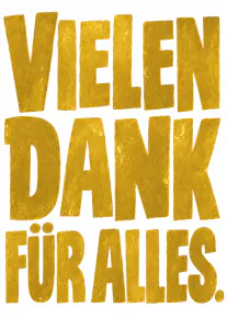 Weisse Karte mit grosser goldener Schrift: VIELEN DANK FÜR ALLES.