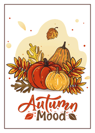 Autumn Mood Card with Pumpkins and Colorful Fall Leaves
