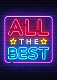 Neon Sign Saying All The Best with Stars on Dark Brick Wall