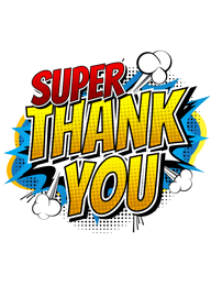 Bold comic style super thank you text with colorful explosion background