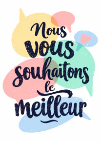 Carte typographique colorée portant le message « Nous vous souhaitons le meilleur » avec un cœur.