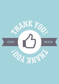Thumbs up thank you card with ribbon banner and bold Thank You Very Much text.