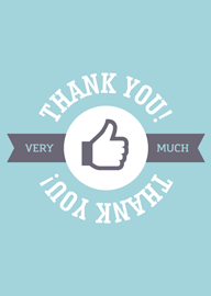 Simple Thank You Card with Thumbs Up Icon and Blue Background