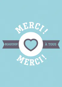 Carte bleu turquoise avec un cœur et le message « Merci beaucoup à tous merci ! ».