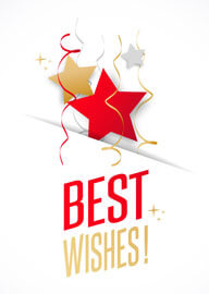 Best Wishes Card with Red and Gold Stars and Streamers