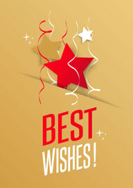 Best Wishes Card with Red and Gold Stars and Streamers