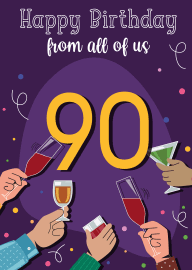 Happy 90th Birthday Celebration with Toasting Hands and Drinks