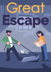 Two cartoon prisoners escape with a ladder under the words Great Escape in bold letters.