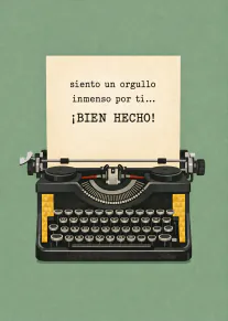 Tarjeta Bien Hecho con máquina de escribir