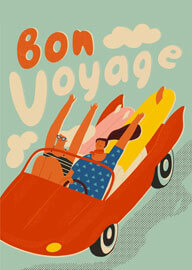 Fun Bon Voyage Card with Two People Driving Convertible