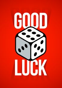 Red card with a dice icon and bold GOOD LUCK text.