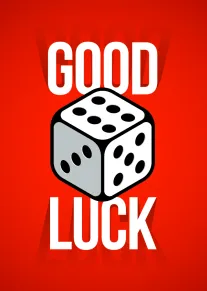 Red card with a dice icon and bold GOOD LUCK text.