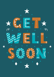 Get Well Soon Card with Colorful Letters and Stars