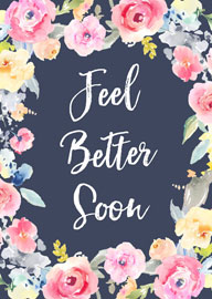 Watercolor floral get well soon card with elegant script text