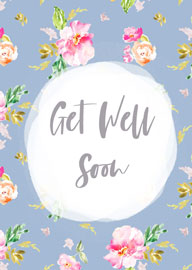 Floral Blue Get Well Soon Card with Elegant Handwritten Text