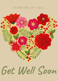 Floral Heart Get Well Soon Card with Thoughtful Message