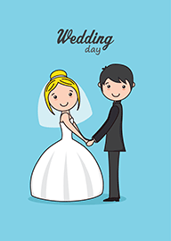 Cute Cartoon Bride and Groom Holding Hands Wedding Card