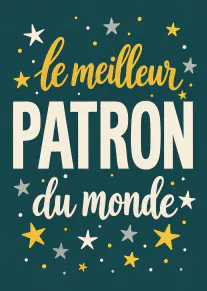 Carte bleu sarcelle avec le texte « le meilleur PAPA du monde » entouré d’étoiles jaunes, blanches et grises.