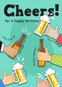Cheers Birthday Beer Mugs and Happy Birthday Message Card Design