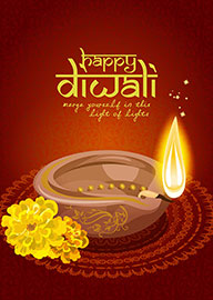 Elegant Diwali Card with Traditional Lamp and Yellow Flowers