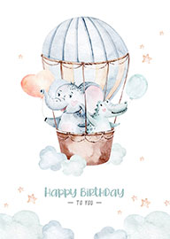 Cute Elephant and Crocodile in Hot Air Balloon Birthday Card