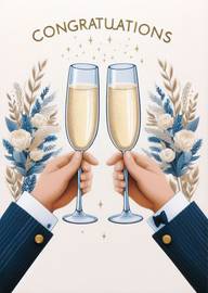 Elegant Congratulations Card with Champagne Toast and Floral Design