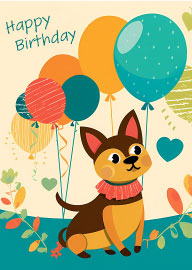 Cute Dog with Balloons Happy Birthday Card Design
