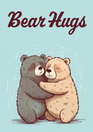 Cute bears hugging with warm bear hugs text on blue background