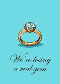 Turquoise leaving card with diamond ring and gem pun text