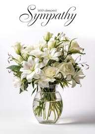 Elegant Sympathy Card with White Flowers in Glass Vase