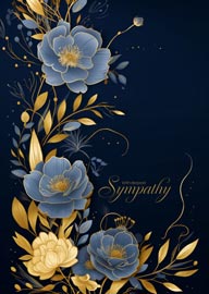 Elegant Blue and Gold Sympathy Card with Floral Design