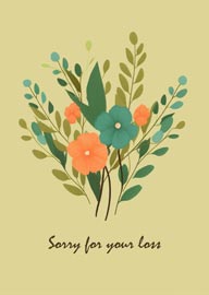 Sympathy card with delicate orange and teal flowers on soft background