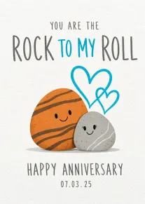 Cute rock illustrations with hearts and anniversary message, You are the rock to my roll.