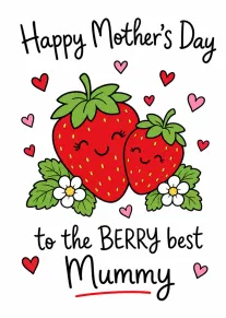 Happy Mother's Day Berry Best Mummy Strawberry Hearts Greeting Card