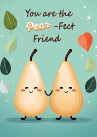 Cute Pear Pun Friendship Card with Smiling Pears and Leaves