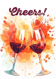 Cheers Toast with Two Wine Glasses and Colorful Splash Background