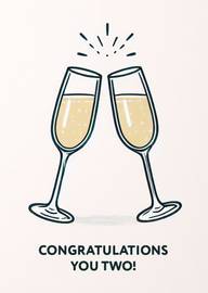 Two champagne glasses clinking with congratulations message