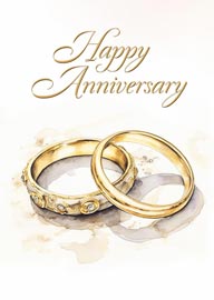Elegant Gold Wedding Rings Happy Anniversary Card Design