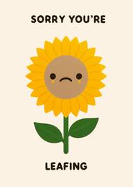 Cute Sad Sunflower Sorry You're Leafing Goodbye Card