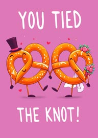 Cute Pretzel Couple Tied The Knot Wedding Card with Hearts