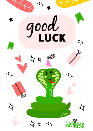 Cute green cobra snake with party hat good luck card