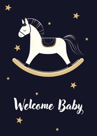 Welcome Baby Card with Rocking Horse and Stars Design