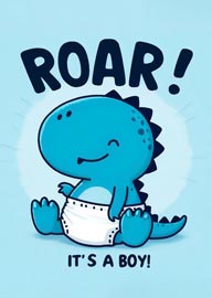 Cute Blue Dinosaur Baby Boy Announcement Card with Roar Text