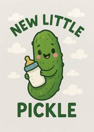 Cute New Little Pickle Baby Card with Bottle and Clouds