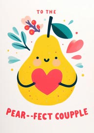 Cute pear holding heart with pun perfect couple love card