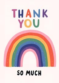 Colorful thank you card with rainbow and bold text design